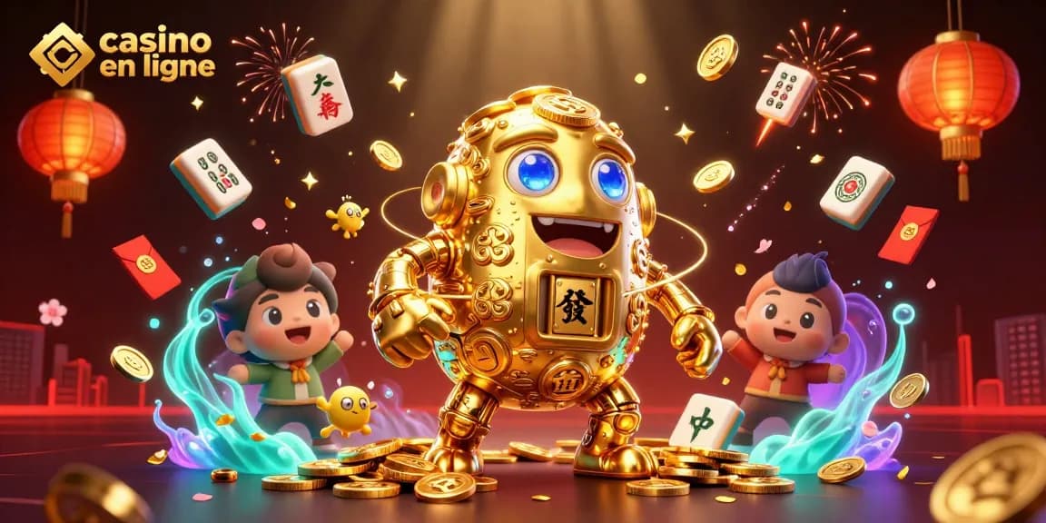 Célébrez des gains avec le casino en ligne en découvrant un golem d'or et des symboles de machines à sous scintillants.