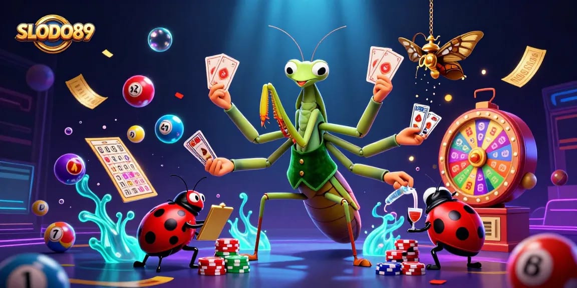 SLOTO89 invigorates online gaming with a vibrant casino scene featuring a card sharp and pit boss.