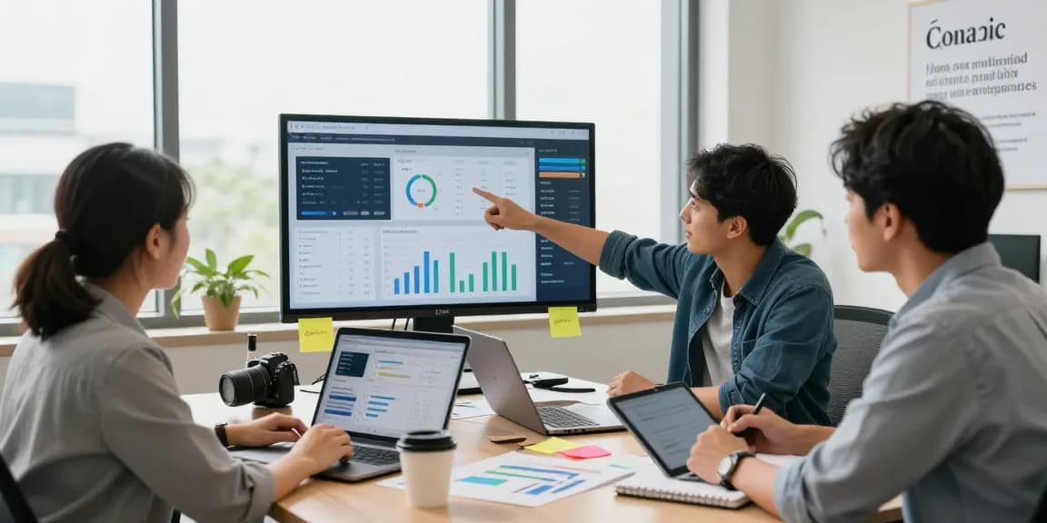 Digital marketing team analyzing jacktoto trends in a modern office setting