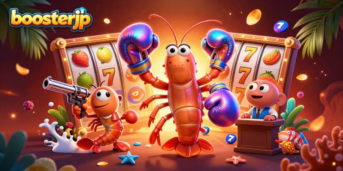 Mengalami keseruan bermain slot jackpot di Boosterjp dengan simbol buah cerah dan karakter menarik yang penuh semangat.