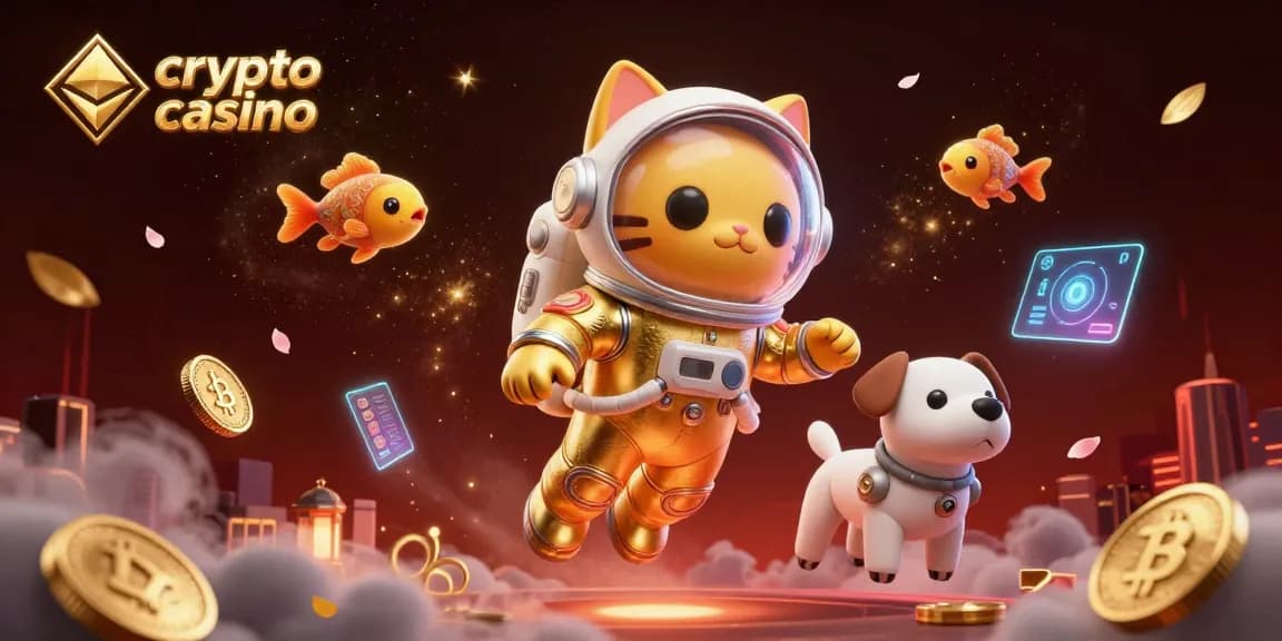 Jouez dans un crypto casino avec ce chat astronaute en apesanteur, accompagné de son chien robot.