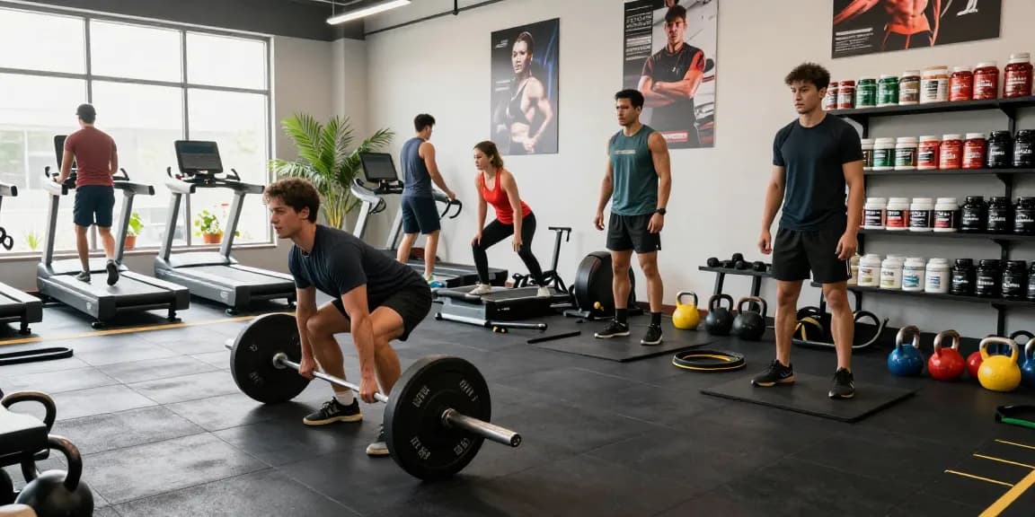 Energetic gym scene showcasing individuals training with Driada Shop supplements