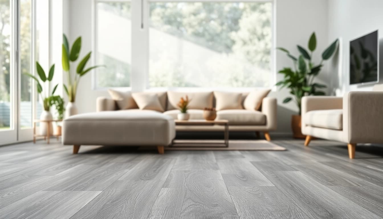 Explore beautiful grey vinyl flooring enhancing a contemporary living space.