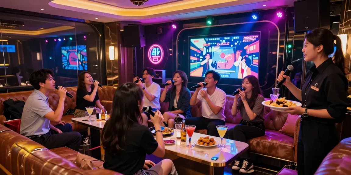 강남 구구단에서 친구들과 함께 즐거운 시간을 보내는 모습, https://www.gugudanlounge.com/에서 프리미엄 가라오케 경험 확인