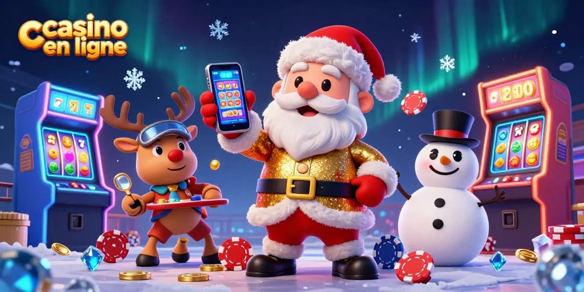 Vibrez avec casino en ligne dans cette scène festive avec des jeux d'arcade animés et des personnages.