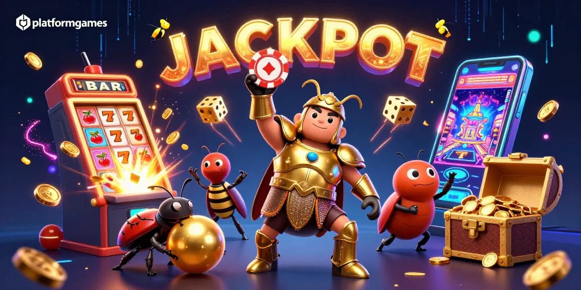 Experience the thrill of platformgames with vibrant 3D creatures winning jackpots in this dynamic casino scene.