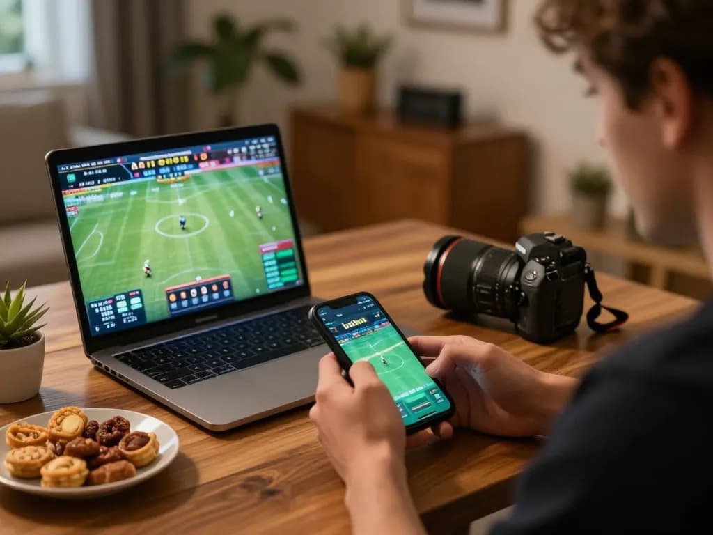 Engaged bettor using betbet app on smartphone for live sports betting and odds management.
