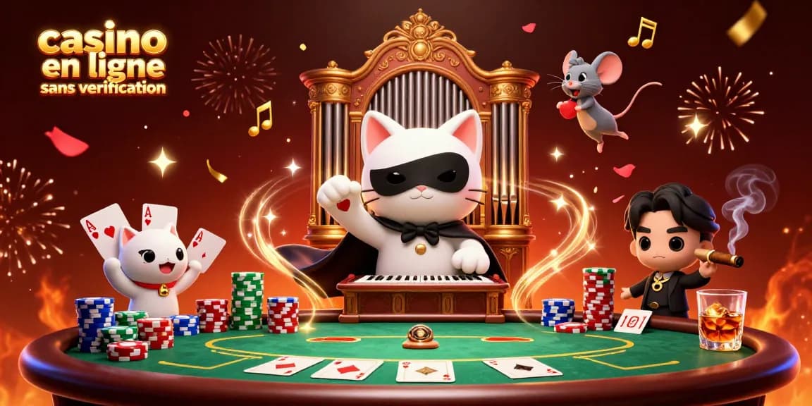 Plonger dans l'univers du casino en ligne sans vérification avec un chat fantôme et un acrobate.