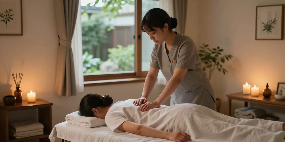 Relaxing home massage therapy session illustrating the convenience of 종로출장안마 services with a professional therapist and calming atmosphere.