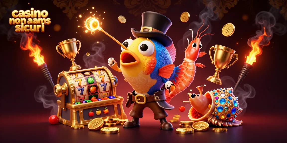 Interagisci con i giochi dei casinò non AAMS sicuri, presentando un pesce angler che attira monete d'oro.