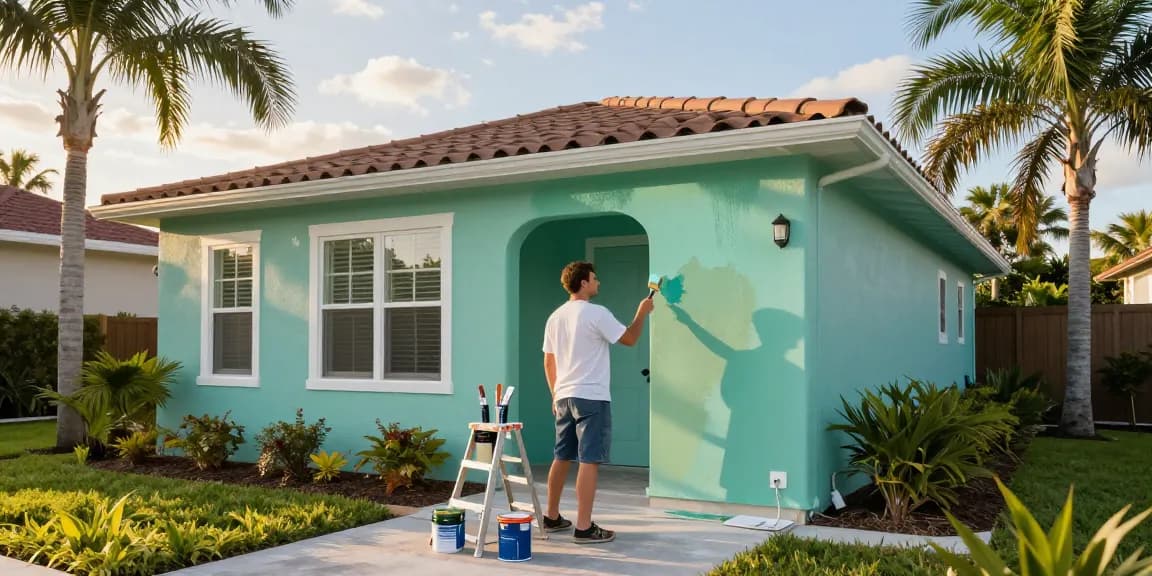 Expert painters in Sarasota FL enhancing a coastal home's exterior with vibrant paint.