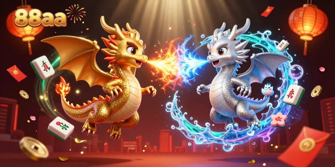 88aa showcases a dynamic casino scene with mythical dragons, fire, and ice in a colorful 3D illustration.