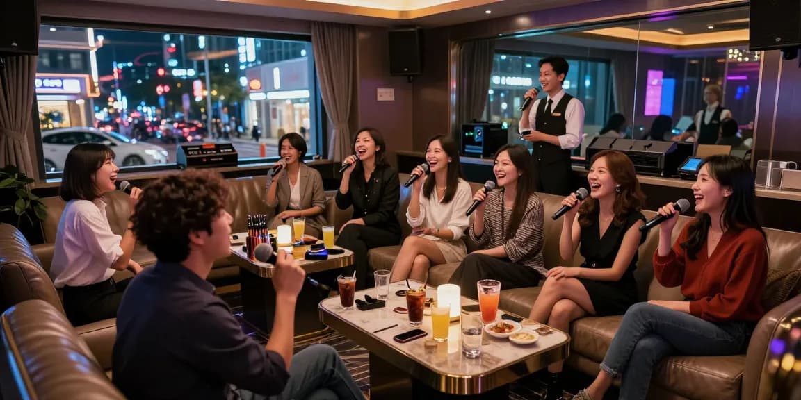 강남쩜오의 프리미엄 가라오케에서 즐거운 시간을 보내는 고객들 모습