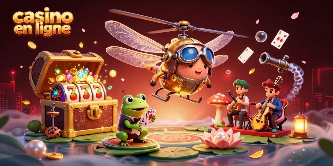 Casino en ligne : plongez dans notre illustration d'univers de jeu ludique avec un croupier grenouille.