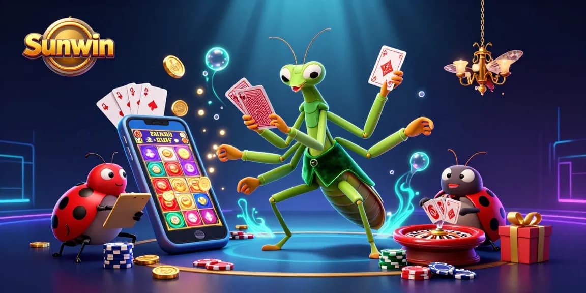 Sunwin casino illustration with characters engaged in exciting gambling activities.