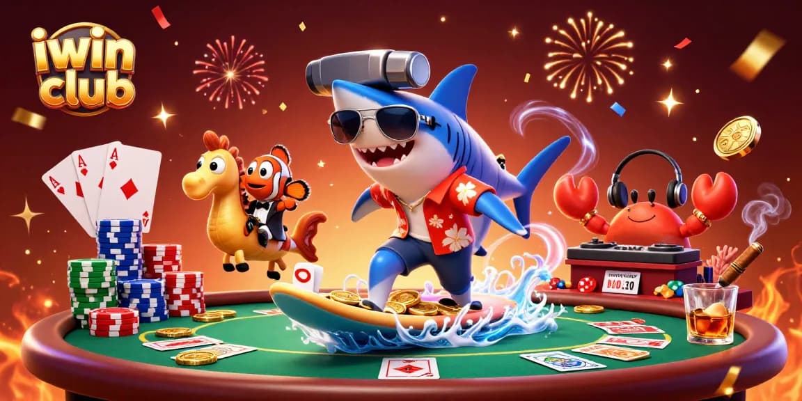 Engage in thrilling moments at iwin club with vibrant casino elements and colorful characters.