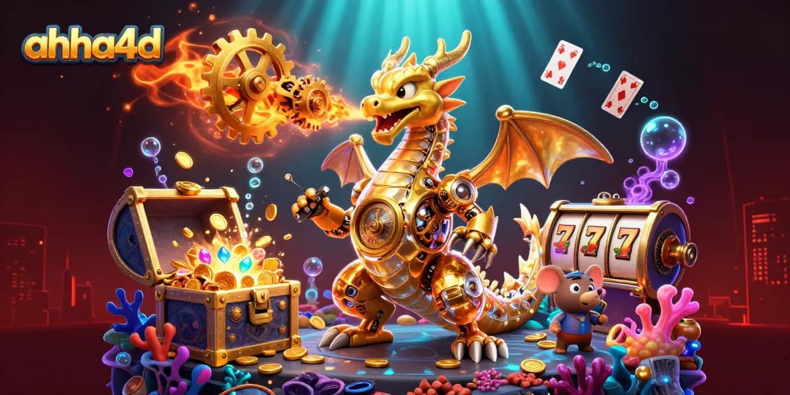 Experience the thrilling world of ahha4d slots with a dynamic golden dragon and treasure elements.