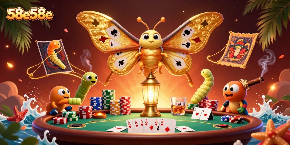 Ative sua sorte com 58e58e, ilustrando cartas e fichas em um ambiente vibrante de cassino.