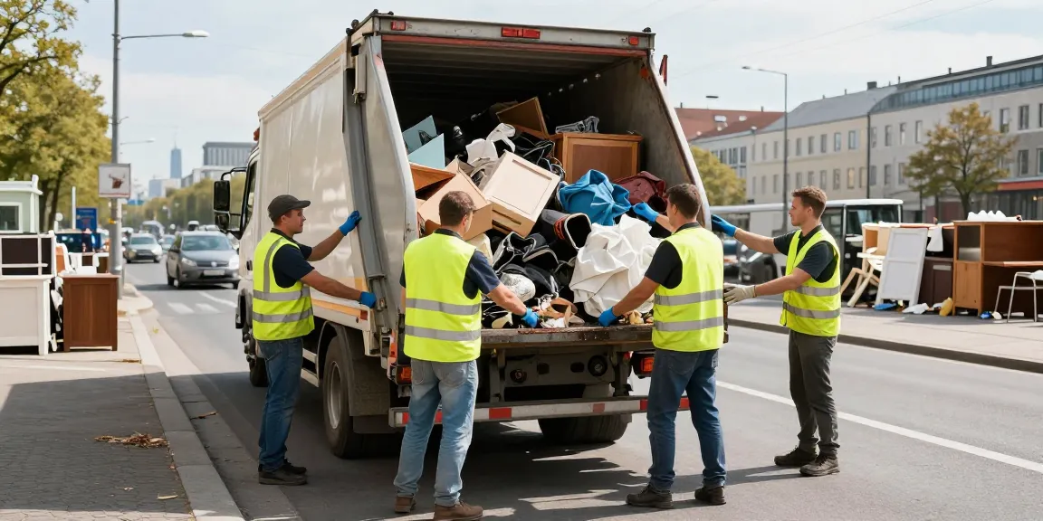 Sperrmüllabholung 80 Euro Berlin team quickly loading bulky waste, showcasing efficient service in urban environment.