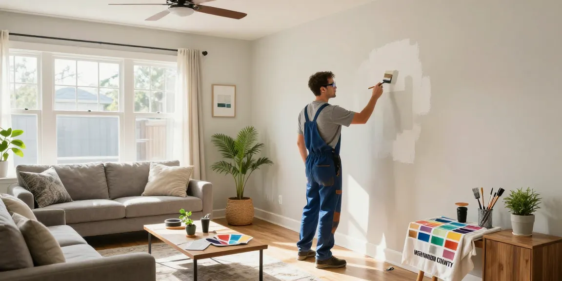 Painters in Washington County OR transforming a living room with a fresh coat of paint, showcasing craftsmanship and care.