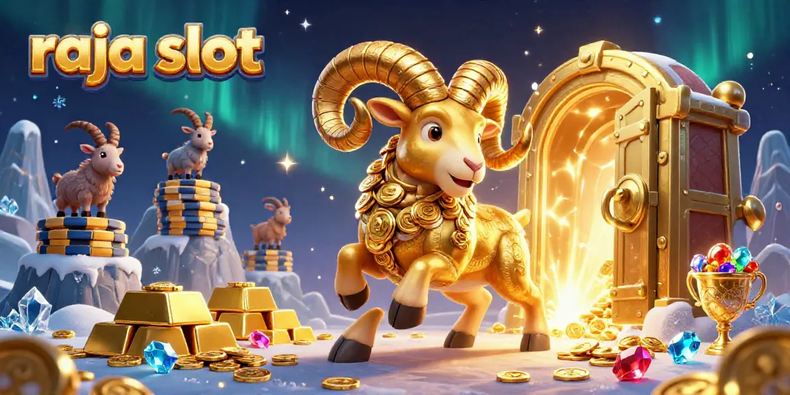 Raja slot memikat dengan ilustrasi 3D yang kaya detail, menampilkan ram emas dan elemen kasino yang mengesankan.