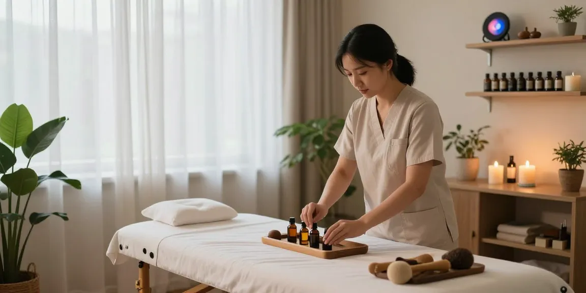 부산마사지 전문샵에서 안정감을 주는 환경 속 마사지 준비 모습