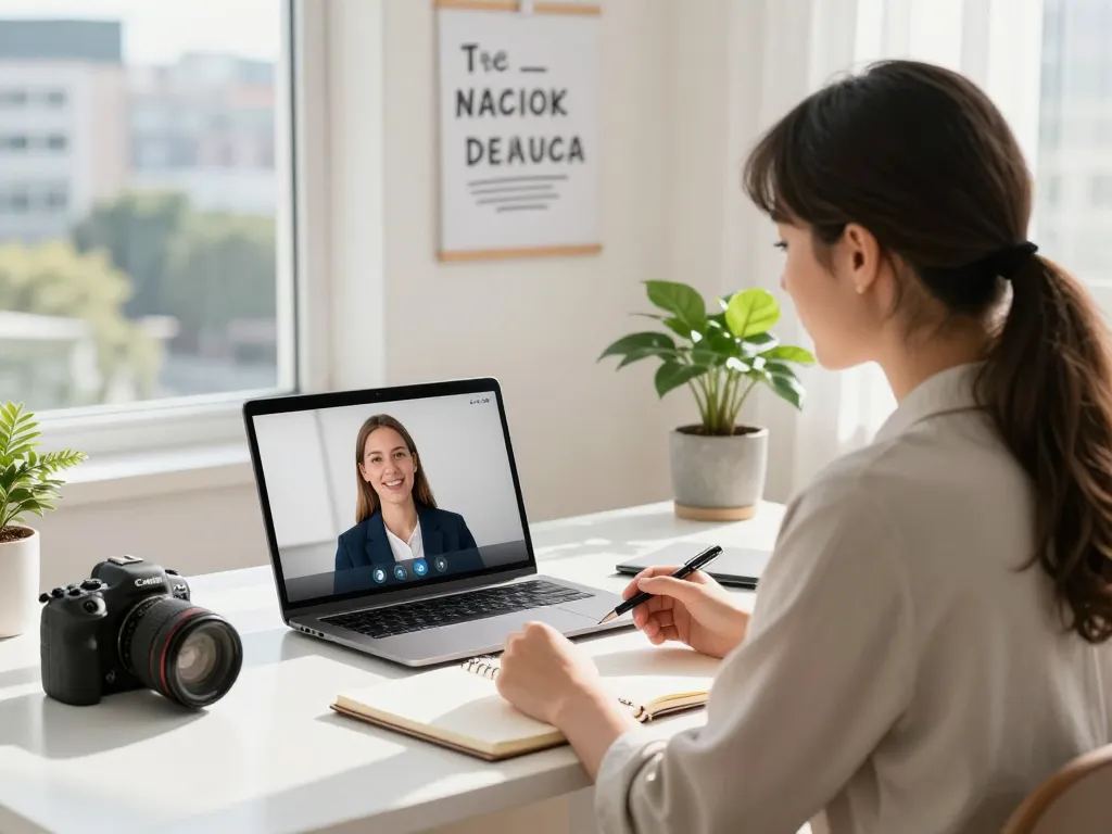 Job seeker practicing with ai interview assistant in a mock interview setup.