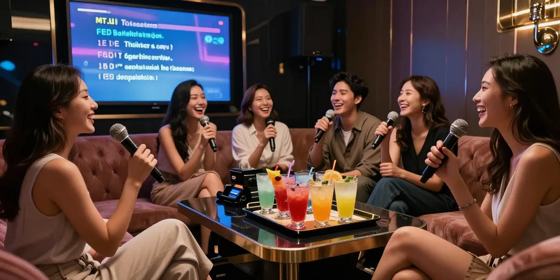 강남구구단에서 친구들과 즐거운 시간을 보내는 프리미엄 노래방의 장면.