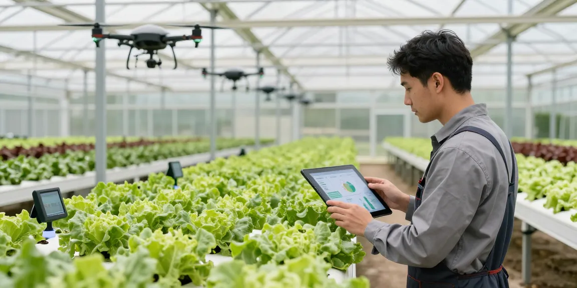 Prediksi 7meter in an advanced agritech greenhouse, showcasing innovative farming practices and data analytics.