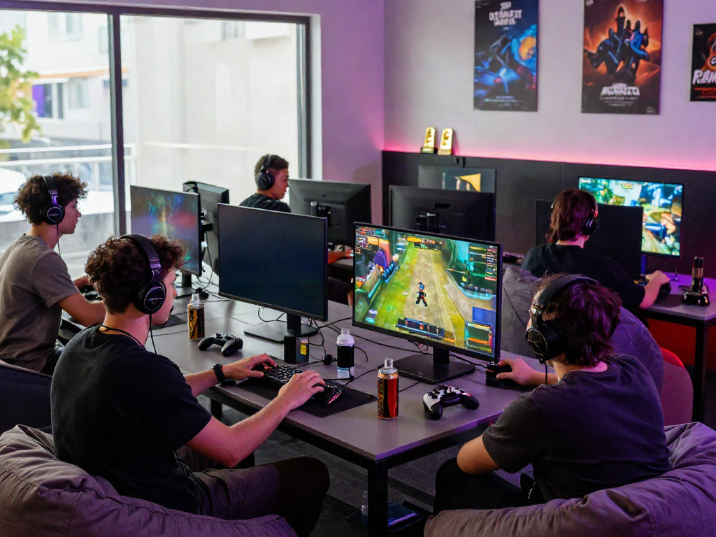 Friends enjoying a gaming session showcasing the rokok88 link in a modern lounge.