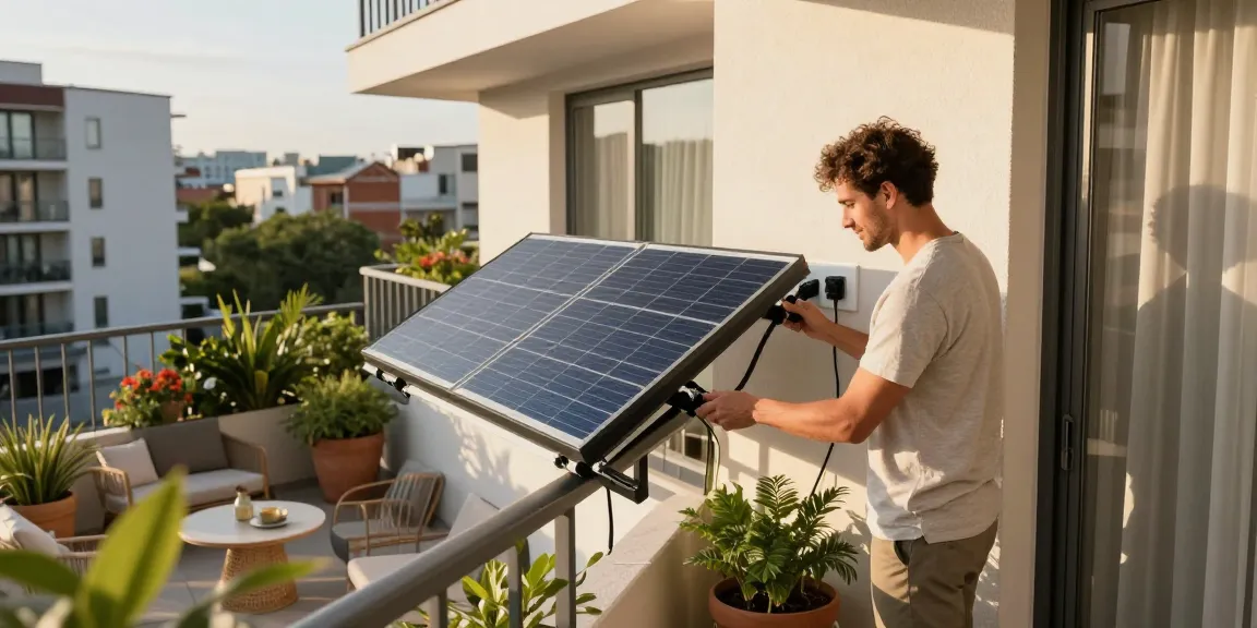 Balcony solar panel installation on a modern apartment, highlighting eco-friendly living.