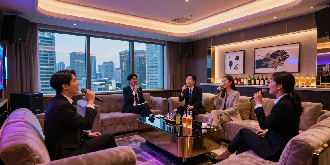 gangnammicroom.com의 프리미엄 강남가라오케룸에서 비즈니스 모임과 노래를 즐기는 모습