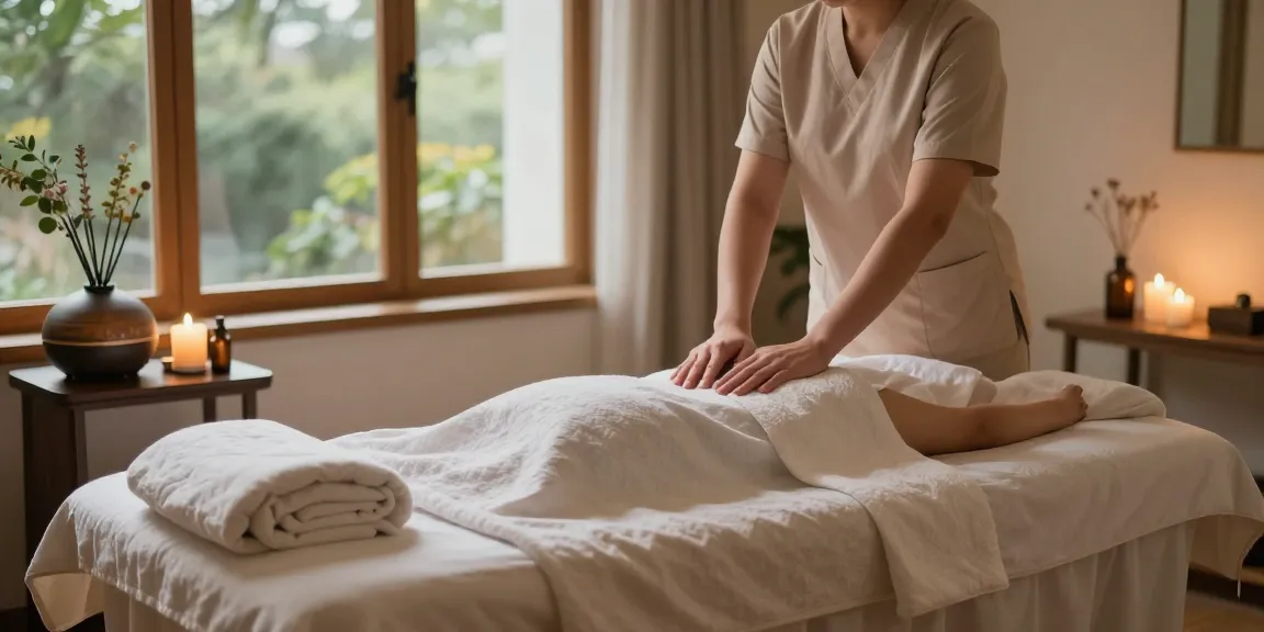 마사지 치료를 준비하는 전문 마사지 치료실의 편안한 분위기