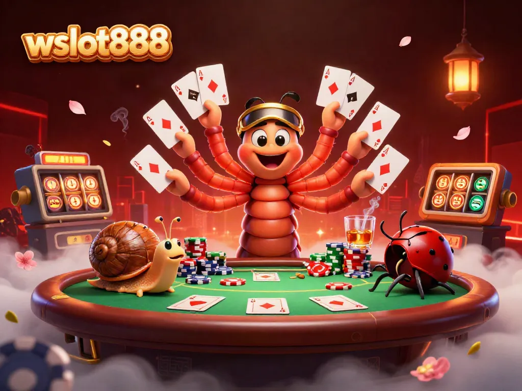 Bermain slot di wslot888 dengan dealer unik dan chip bertumpuk di meja hijau.