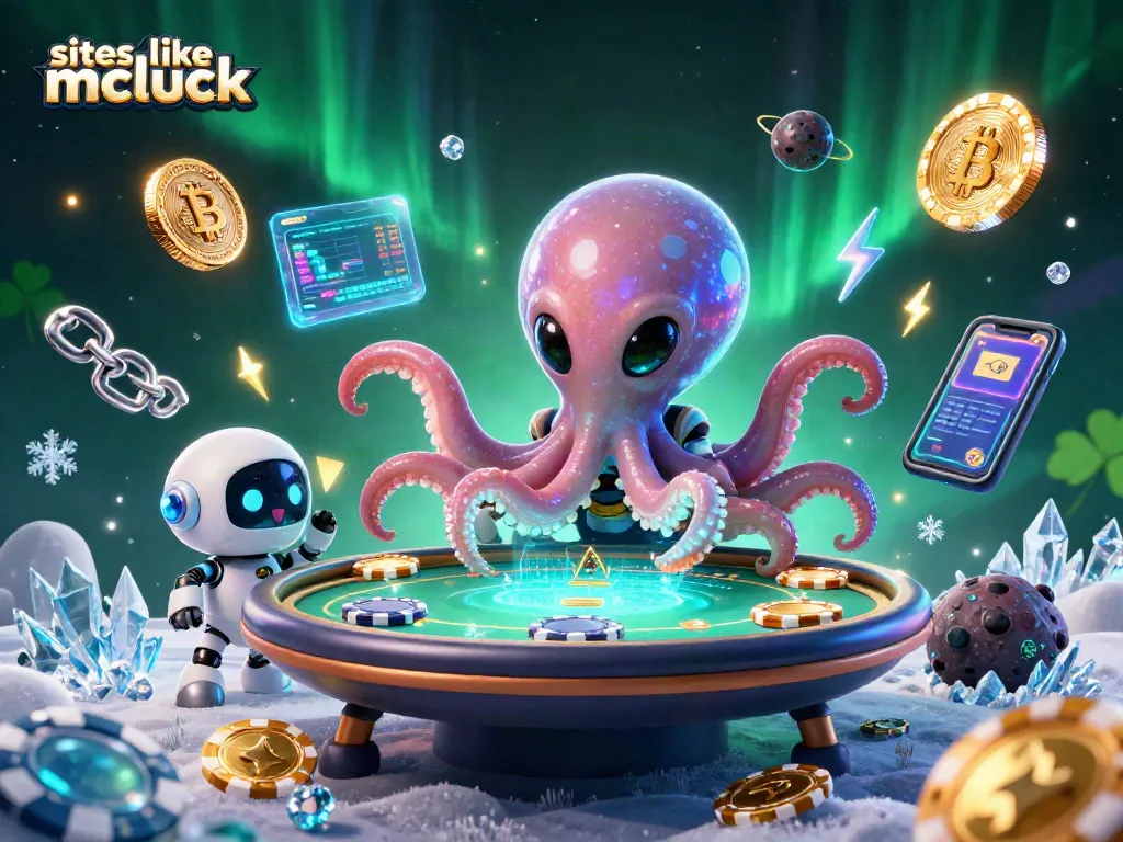 Engage with exciting games at sites like mcluck, featuring vibrant characters and glowing crypto elements.