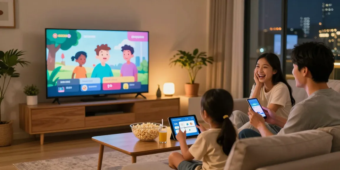 Families enjoying IPTV streaming together in a cozy living room