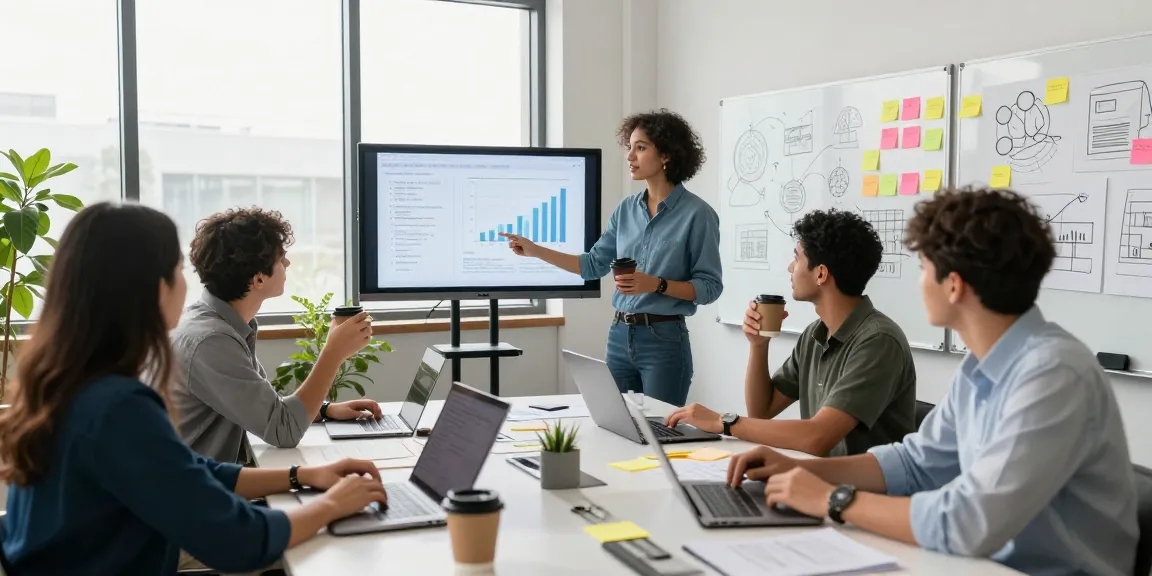Team of entrepreneurs brainstorming innovative business ideas at https://www.startsomethingpc.com in a vibrant startup office.