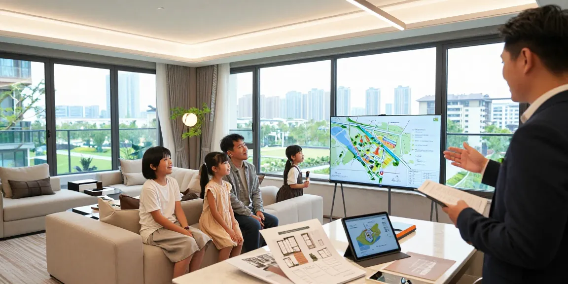 Families exploring Dover Residences modern show flat showcasing luxurious living spaces and community amenities.