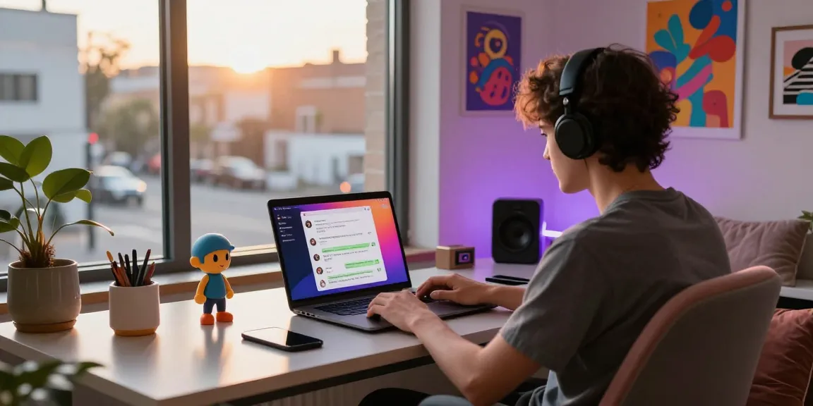 Engage in unfiltered nsfw ai chat in a stylish modern workspace, showcasing vibrant chat interface and creative decor.