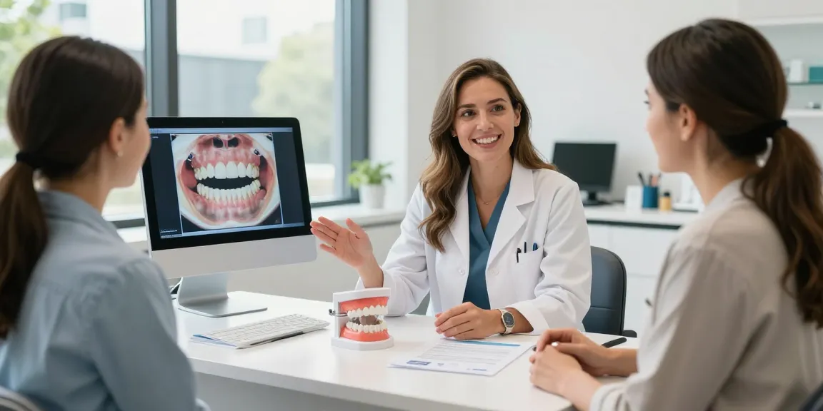 Orthodontist Melbourne discussing treatment options with patient in welcoming dental clinic.