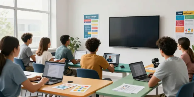 Engaged students in a vibrant online learning environment for Situs toto language courses, interacting with materials and instructor.