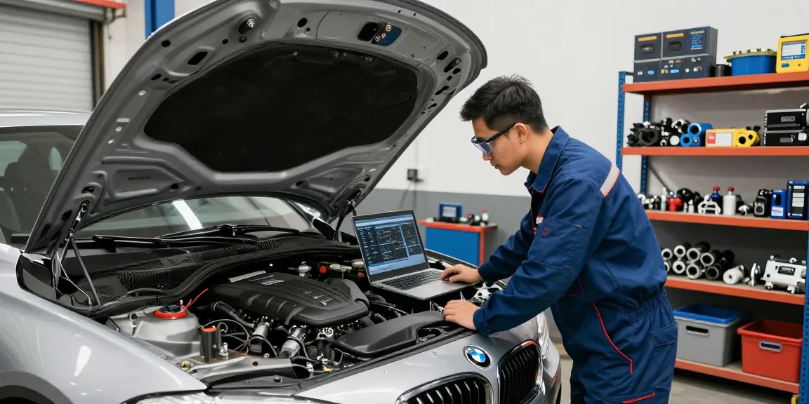 Professionelle Diagnose in der BMW Werkstatt Hannover mit Mechaniker und modernen Werkzeugen.
