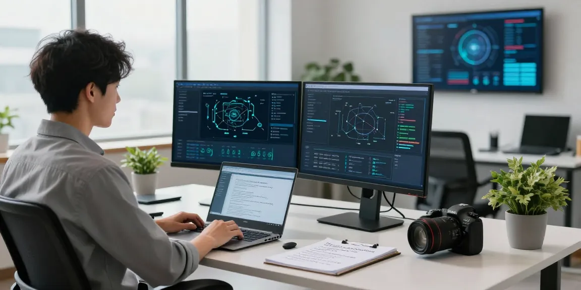 Cybersecurity analyst ensuring cybersmart practices in a modern workspace