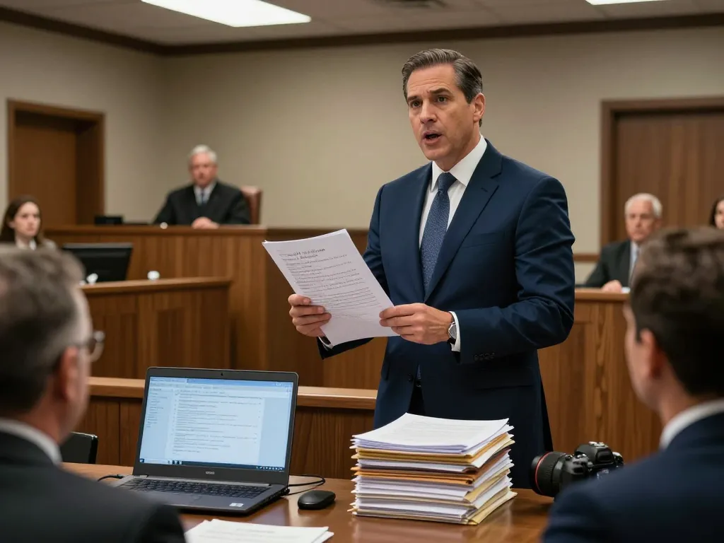Tampa criminal defense lawyer passionately presenting evidence in court, demonstrating expert legal advocacy and preparation.