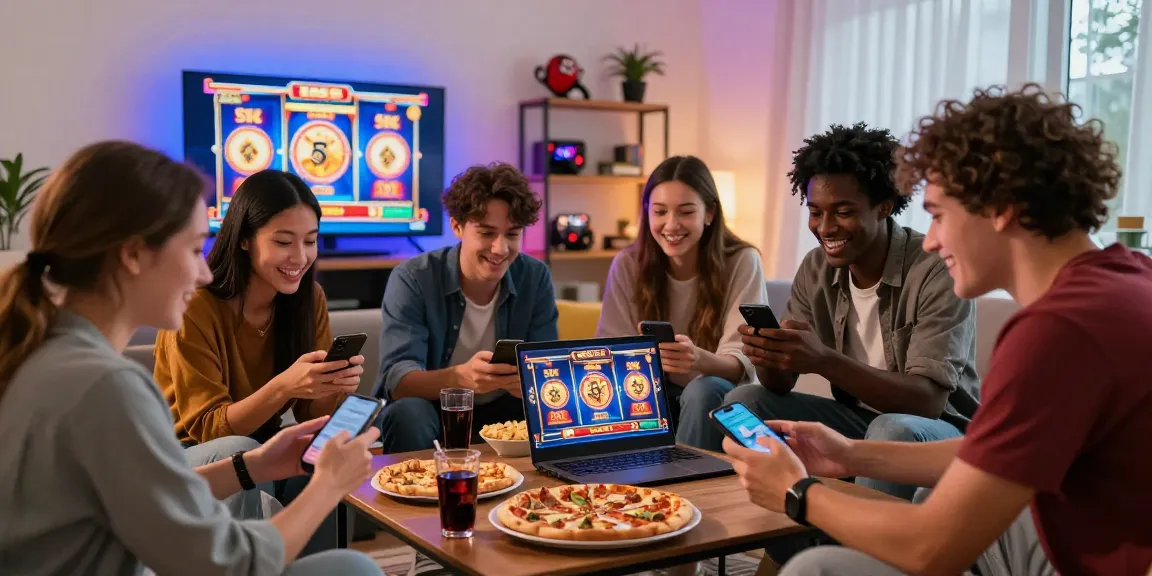 Players enjoying slot modal 5k games together in a cozy living room filled with excitement.