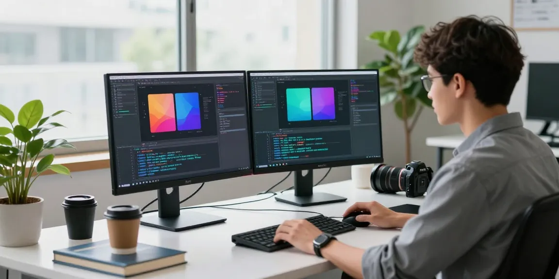 Developing with 纸飞机中文版 app features at a modern workspace with coding screens and tech gadgets.