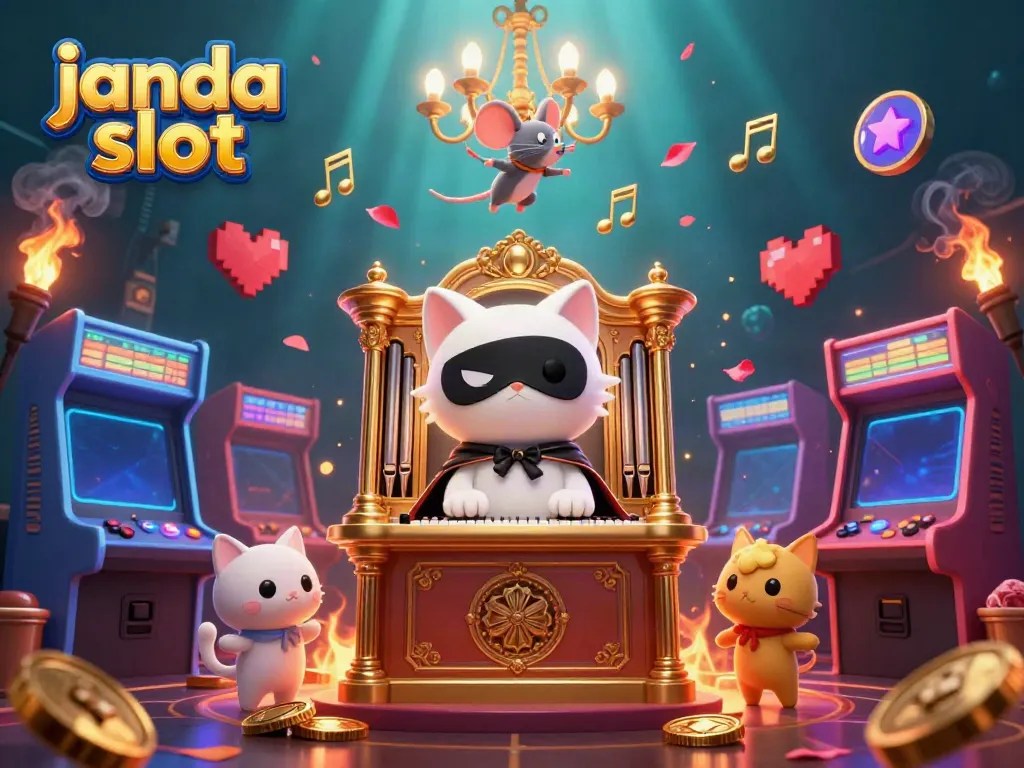 Menangkan jackpot di janda slot dengan karakter kucing phantom dan mesin permainan berwarna cerah.