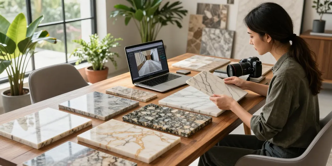 NAGA2000 expert evaluating premium natural stones for luxurious flooring design.
