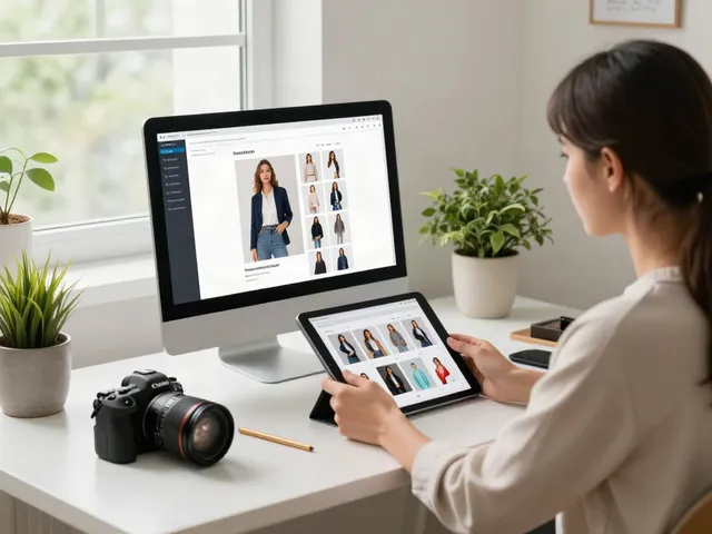 Amazon product photo generator workspace with creative professional reviewing images.