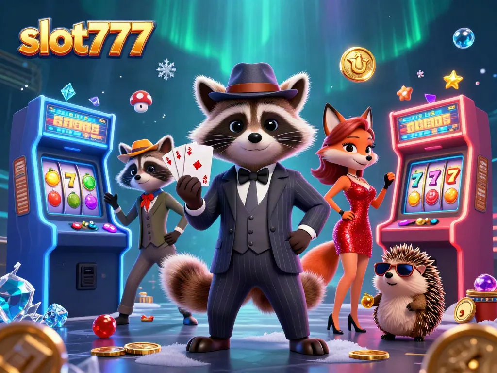 Rasakan keseruan bermain slot777 dengan ilustrasi karakter kasino yang hidup dan penuh warna.